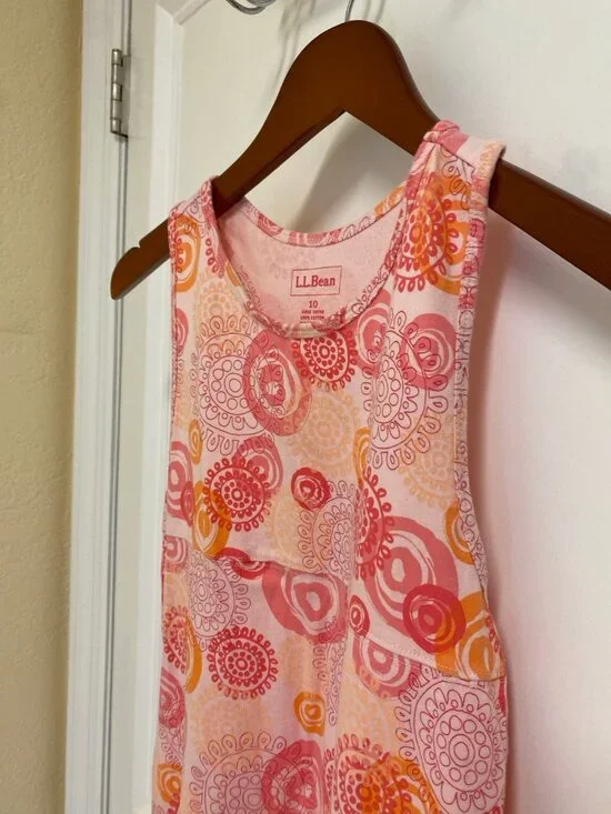 L.L. Bean Pink Orange 100% Cotton Racer Back Girls Dress Size 10 - Picture 3 of 11